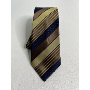Cadini Blue, Brown Striped Pattern 100% Silk Slim Tie NWOT